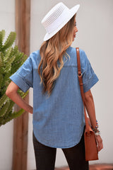 Collar Short Sleeve Denim Shirt - Shah S. Sahota