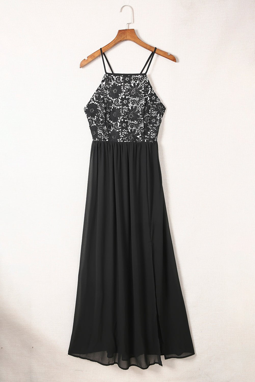 Crisscross Spliced Lace Split Chiffon Maxi Dress - Shah S. Sahota