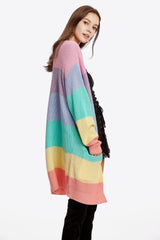 Color Block Open Front Drop Shoulder Cardigan with Pockets - Shah S. Sahota