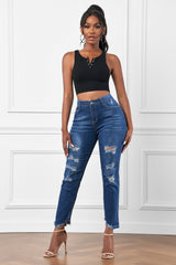 High-Rise Distressed Hem Detail Jeans - Shah S. Sahota