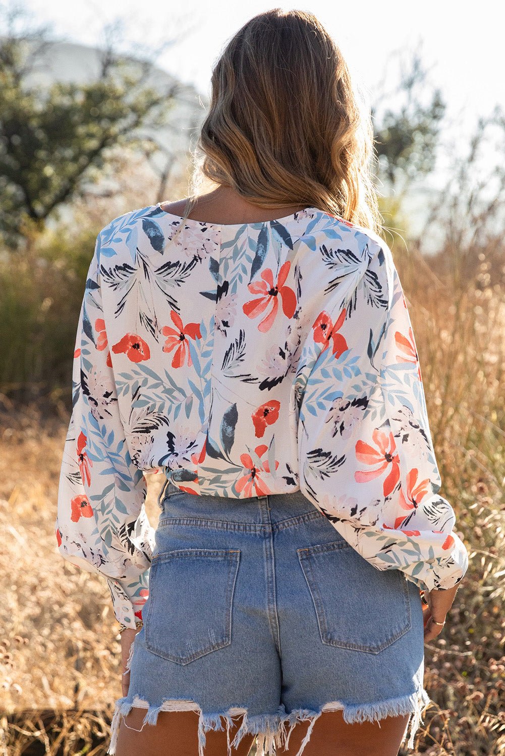 Floral Drawstring Hem Cropped Blouse - Shah S. Sahota