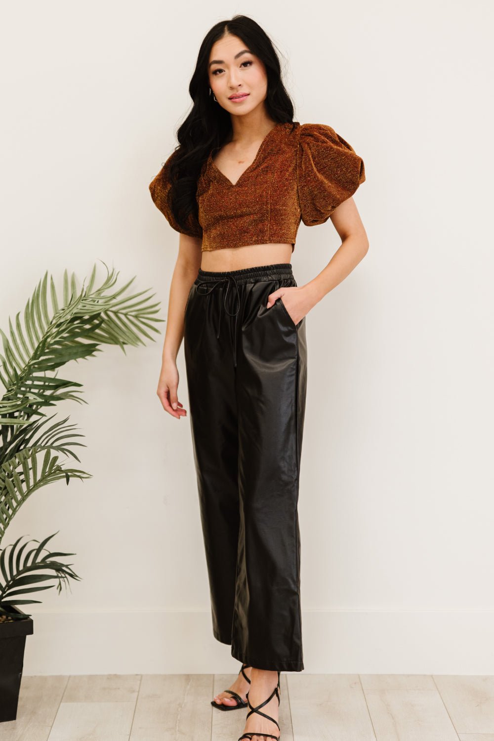 PRIVY Glitter Puff Sleeve Cropped Top - Shah S. Sahota