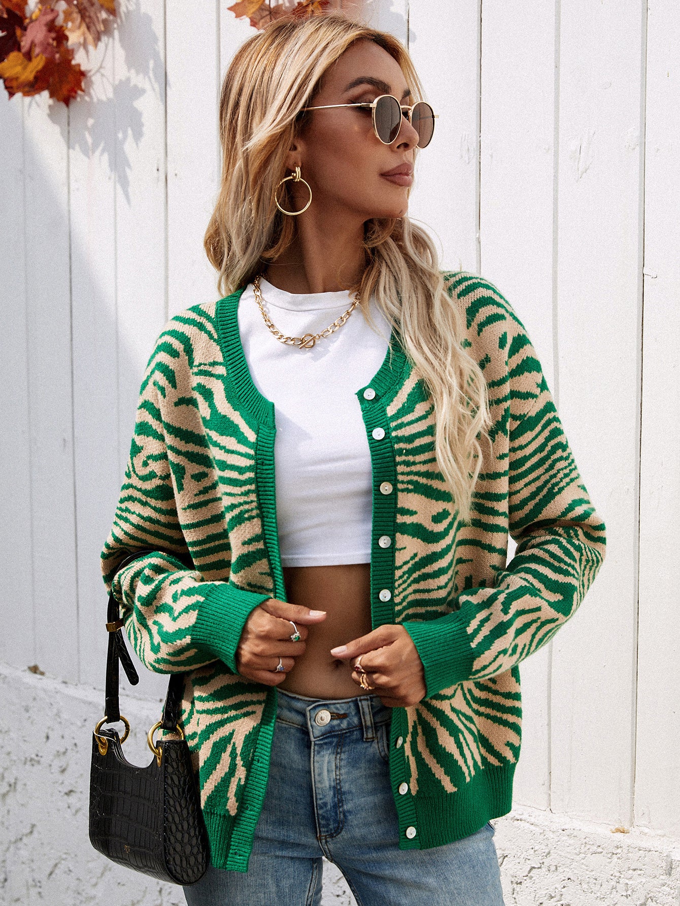 Zebra Print Button Down Cardigan - Shah S. Sahota