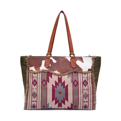 Retro Print Fringe Canvas Tote Bag Set - Shah S. Sahota