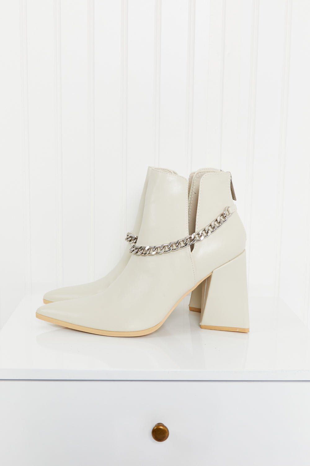 Cape Robbin Point the Way Chain Detail Ankle Booties - Shah S. Sahota