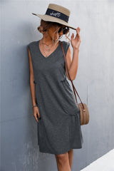 V-Neck Frill Trim Sleeveless Dress - Shah S. Sahota