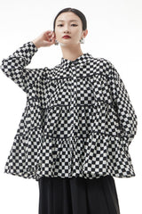 Checkered Button Down Tiered Babydoll Shirt - Shah S. Sahota