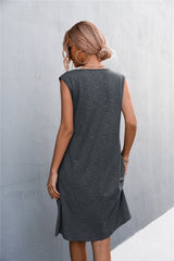 V-Neck Frill Trim Sleeveless Dress - Shah S. Sahota