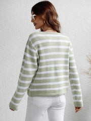 Striped Button Front Cardigan - Shah S. Sahota