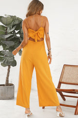 Cutout Spaghetti Strap Tie Back Wide Leg Jumpsuit - Shah S. Sahota