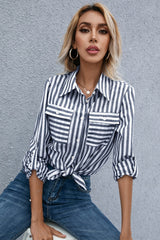 Striped Flap Pocket Button Down Shirt - Shah S. Sahota