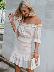 Frill Trim Off-Shoulder Layered Mini Dress - Shah S. Sahota