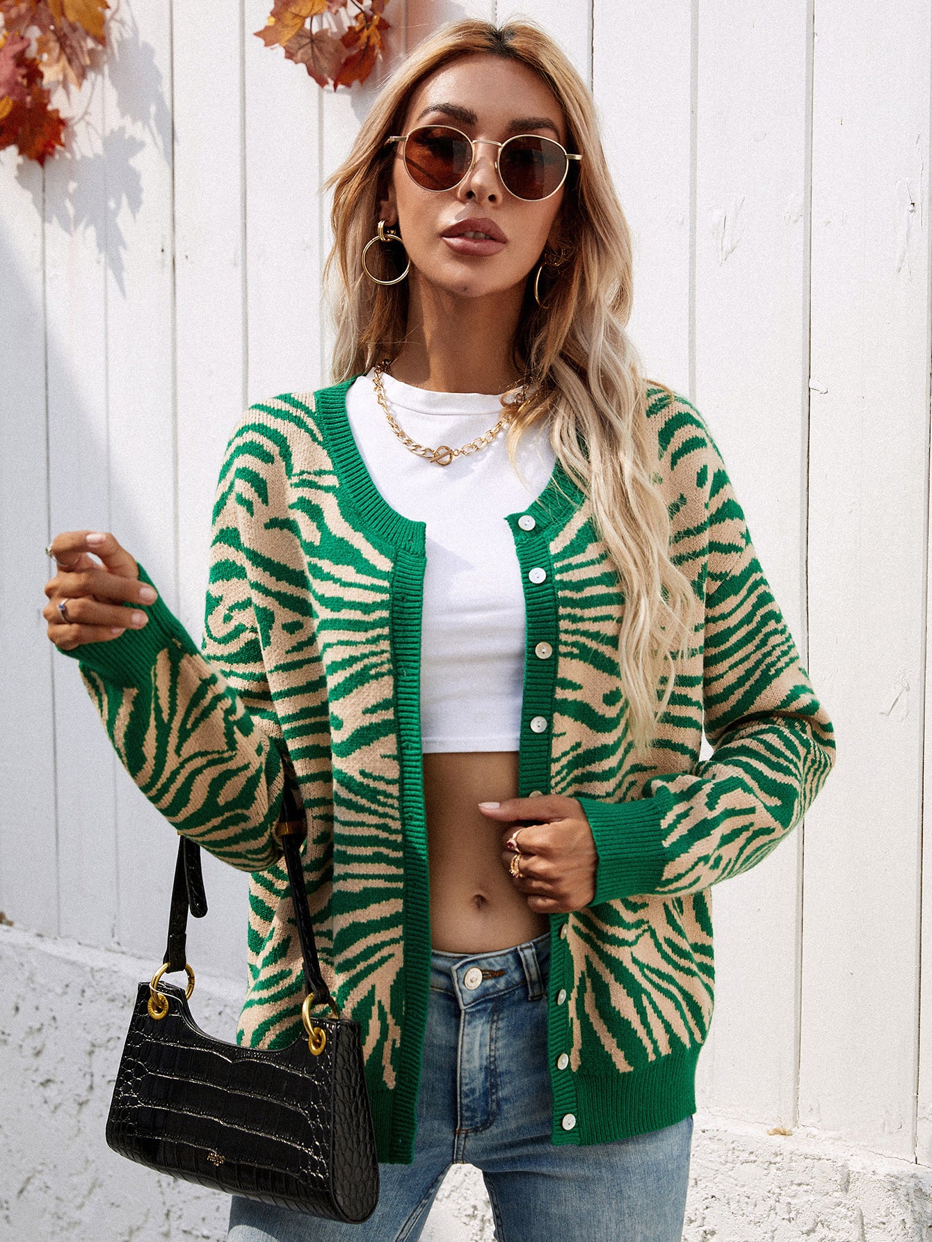 Zebra Print Button Down Cardigan - Shah S. Sahota
