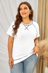 Plus Size Contrast Stitching Crewneck Tee - Shah S. Sahota