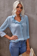 Eyelet Ruffles Button Crinkled Shirt - Shah S. Sahota