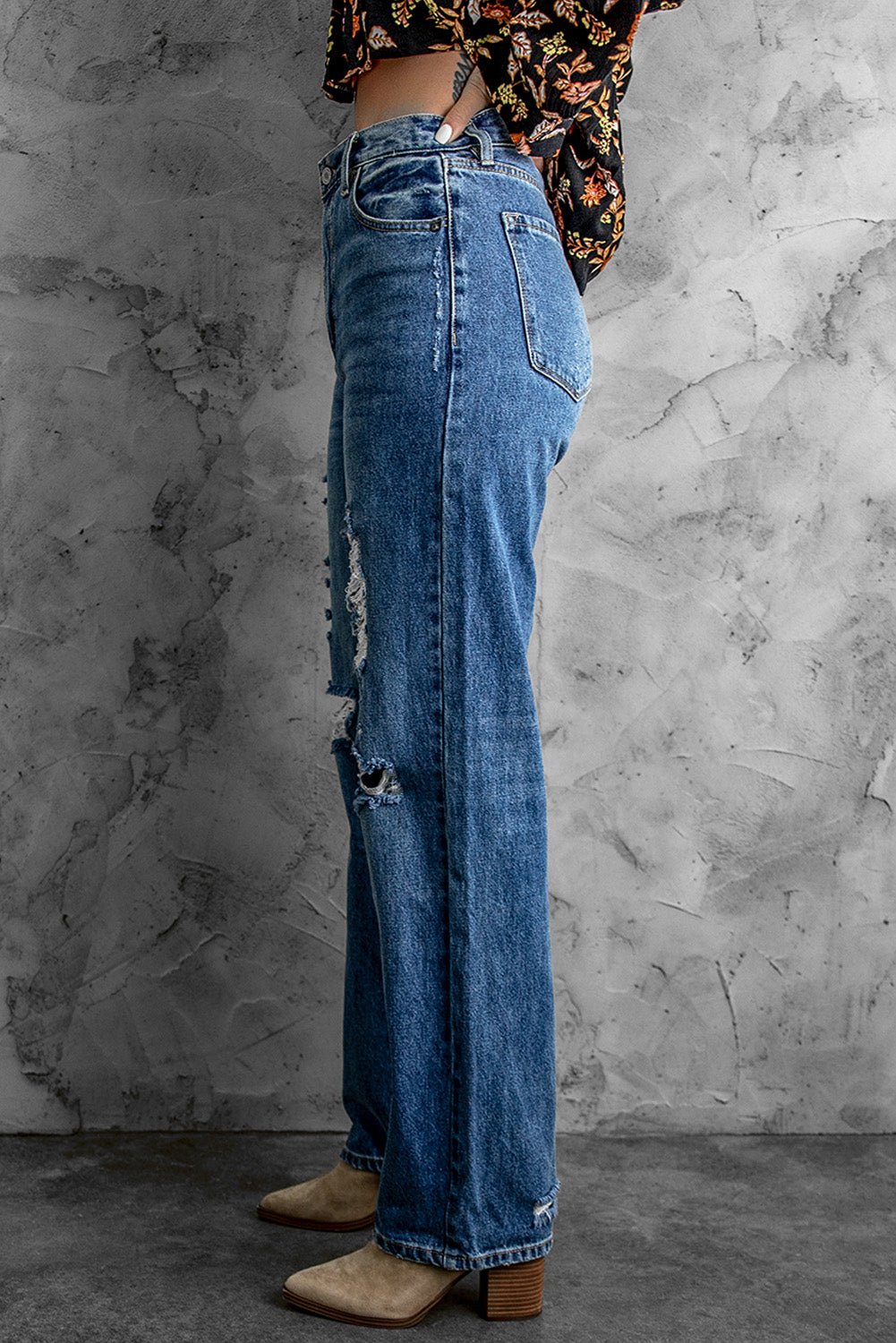 Distressed High Waist Jeans with Pockets - Shah S. Sahota