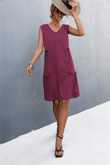 V-Neck Frill Trim Sleeveless Dress - Shah S. Sahota