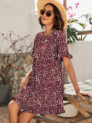 Printed Flounce Sleeve Ruffle Hem Dress - Shah S. Sahota
