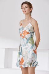 Botanical Print V-Neck Spaghetti Strap Night Dress - Shah S. Sahota