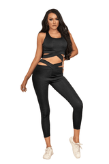 Gray Crisscross Sports Bra And Leggings Set - Shah S. Sahota