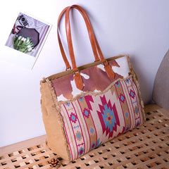 Retro Print Fringe Canvas Tote Bag Set - Shah S. Sahota