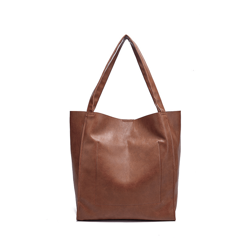 Retro Large Capacity Waxy Leather Tote Bag - Shah S. Sahota