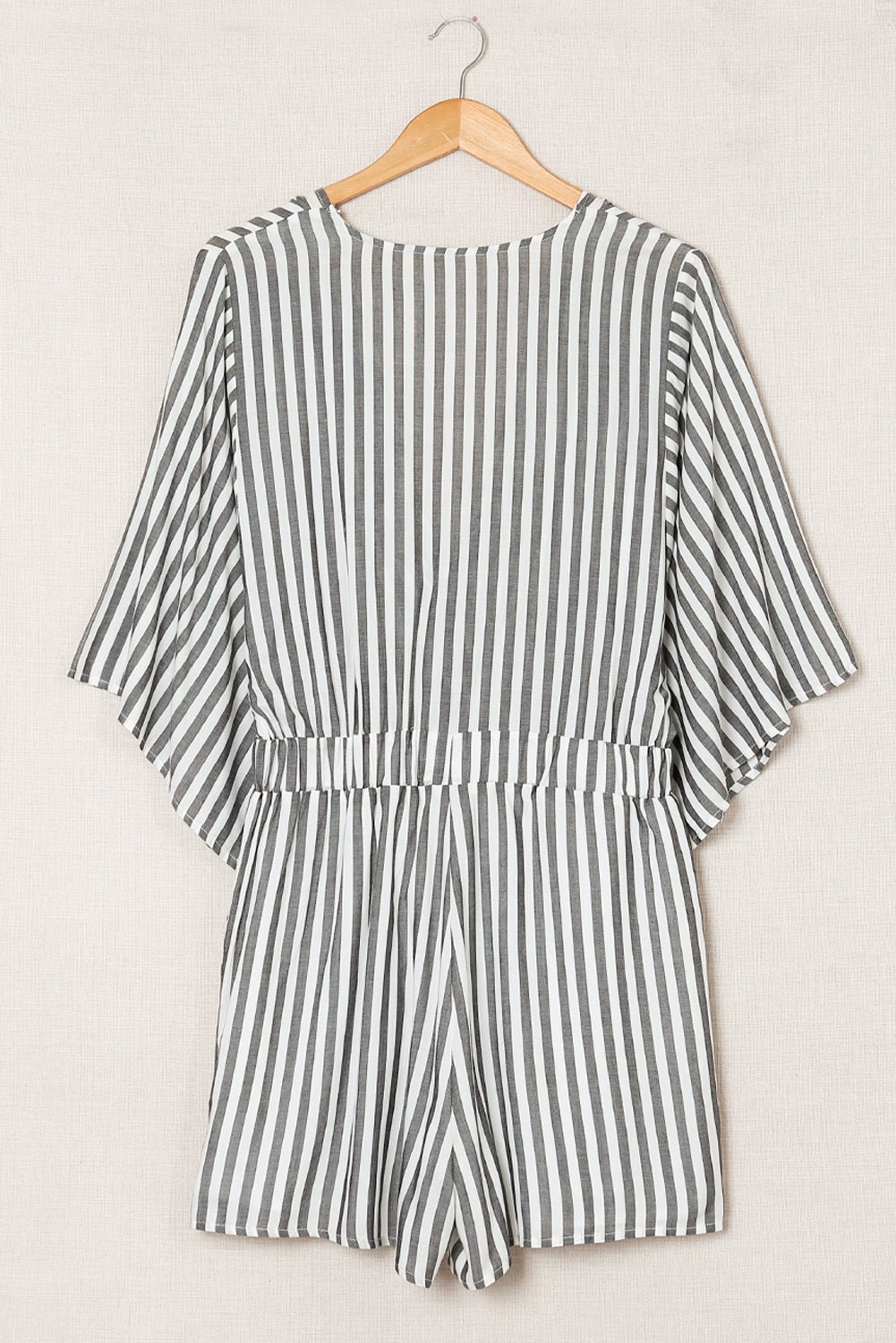 Striped Tie-Front Plunge Romper with Pockets - Shah S. Sahota