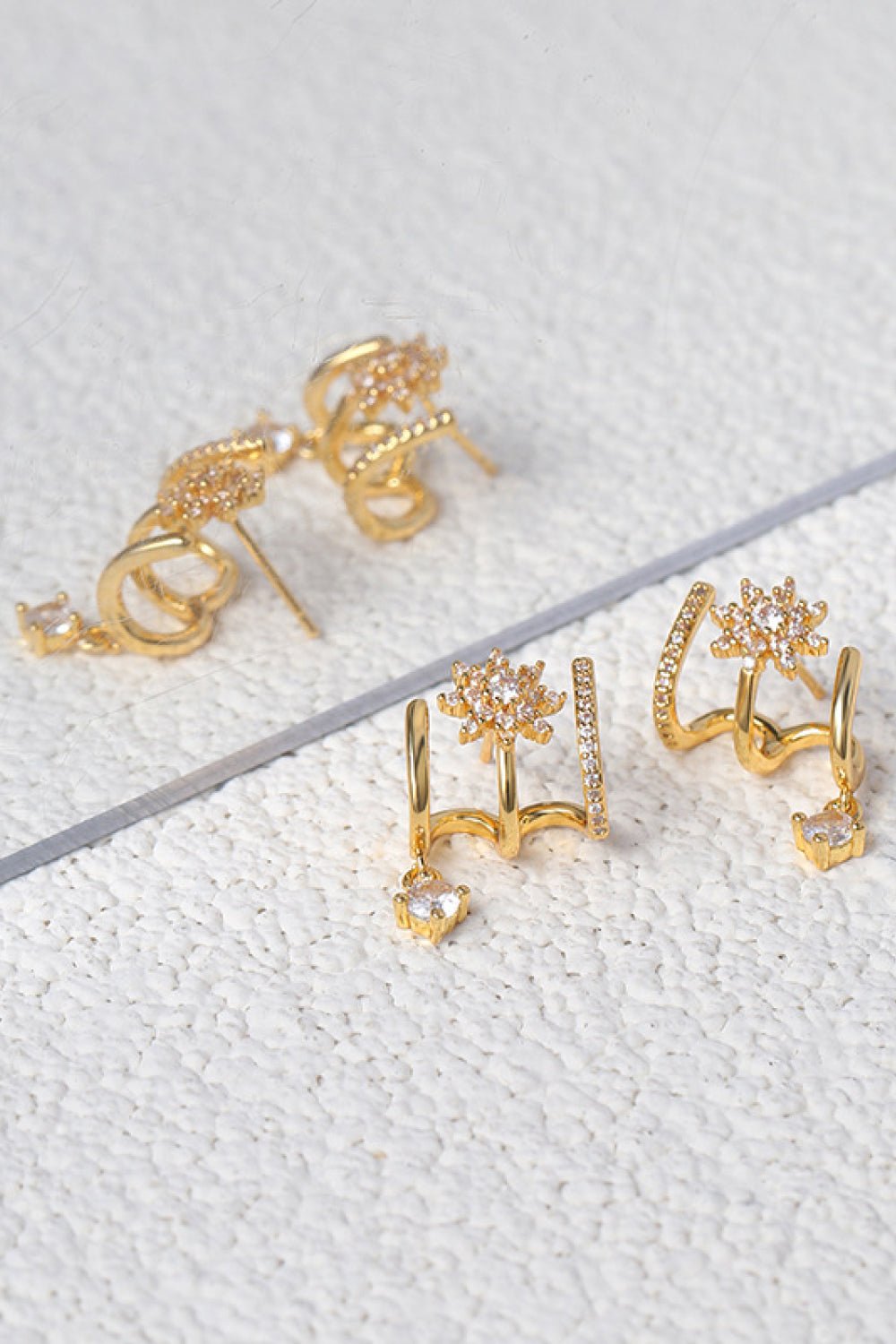 18K Gold Plated Flower Zircon Earrings - Shah S. Sahota