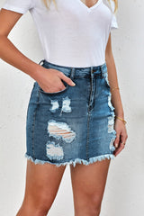 Distressed Raw Hem Denim Mini Skirt - Shah S. Sahota