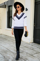 Contrast V-Neck Cap Sleeve Sweater Vest - Shah S. Sahota