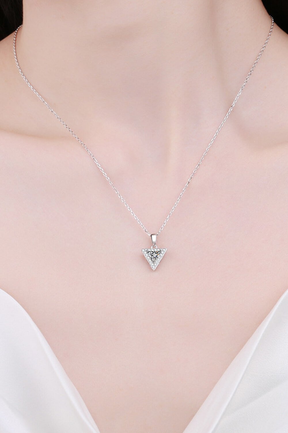 925 Sterling Silver Triangle Moissanite Pendant Necklace - Shah S. Sahota