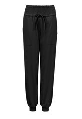 Casual Shirred Elastic High Waist Tie With Pocket Pants