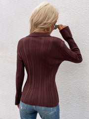 Buttoned Rib-Knit Collared Cardigan - Shah S. Sahota