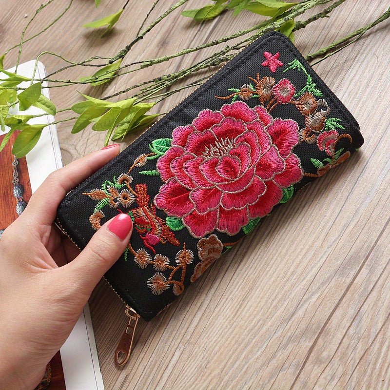 Women's Ethnic Embroidered Long Wallet, Portable Zipper Around Purse, Causal Coin Purse - Shah S. Sahota