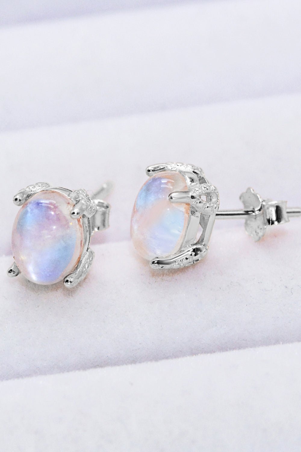 Natural Moonstone 4-Prong Stud Earrings - Shah S. Sahota