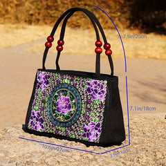 Double-Sided Embroidered Tote Bag, Vintage Ethnic Handbag, Zipper Versatile Satchel Bag - Shah S. Sahota