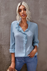 Eyelet Ruffles Button Crinkled Shirt - Shah S. Sahota