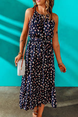 Polka Dot Belted Sleeveless Tiered Maxi Dress - Shah S. Sahota