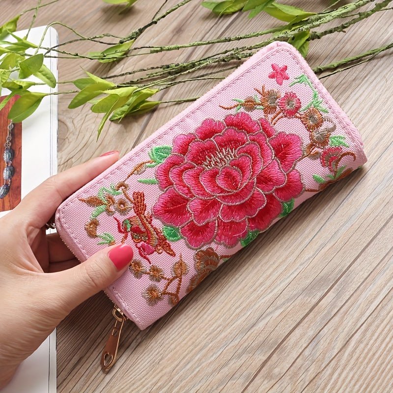Women's Ethnic Embroidered Long Wallet, Portable Zipper Around Purse, Causal Coin Purse - Shah S. Sahota