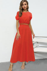Puff Sleeve Crop Top and Maxi Skirt Set - Shah S. Sahota