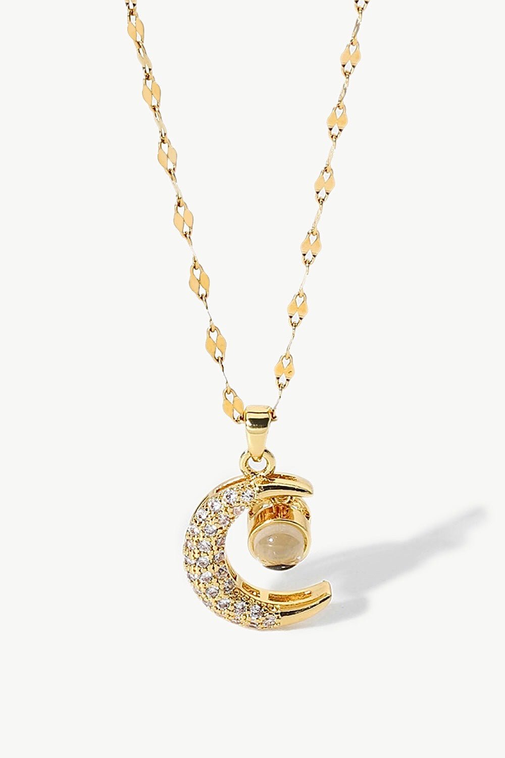Inlaid Cubic Zirconia Moon Pendant Necklace - Shah S. Sahota
