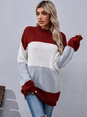 Color Block Rib-Knit Tunic Sweater - Shah S. Sahota