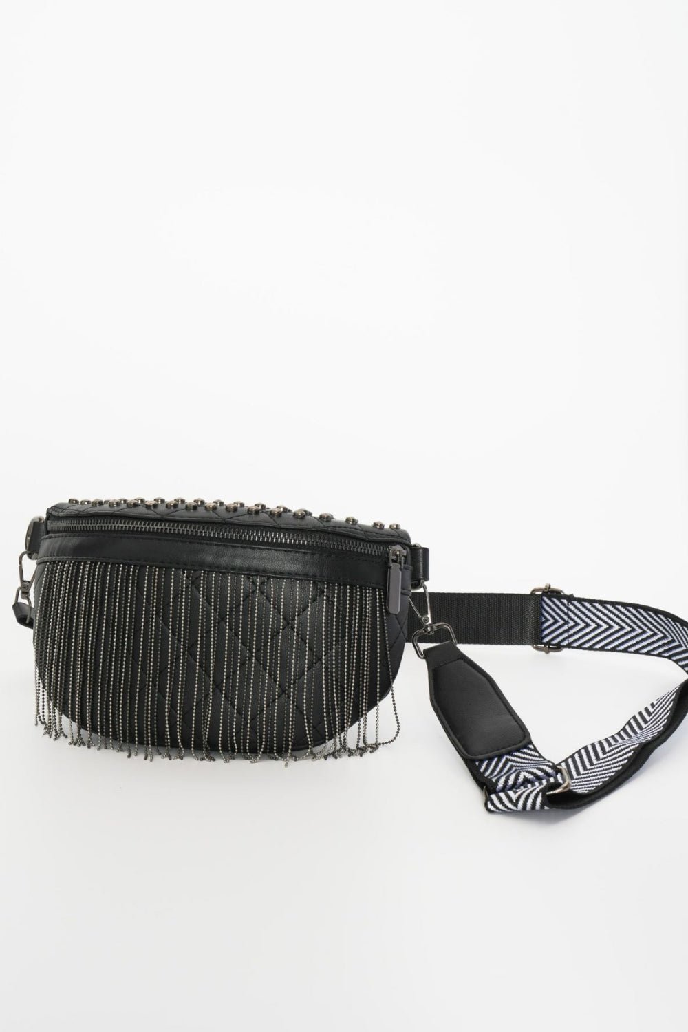 PU Leather Studded Sling Bag with Fringes - Shah S. Sahota