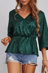 Leopard Three-Quarter Sleeve Peplum Blouse - Shah S. Sahota