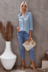 Eyelet Ruffles Button Crinkled Shirt - Shah S. Sahota