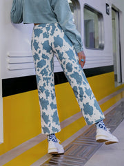 Cow Print Lace-Up Straight Leg Pants - Shah S. Sahota