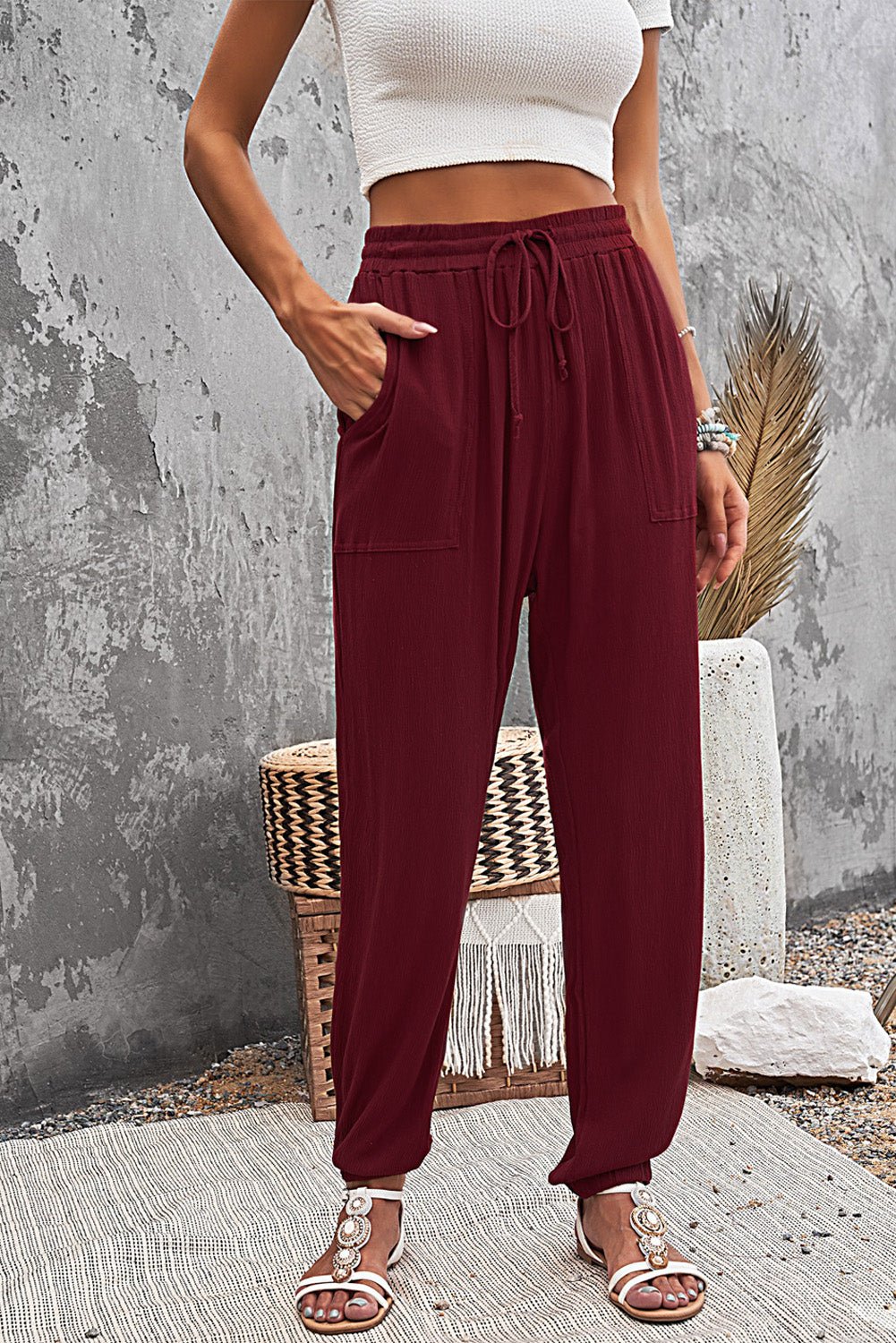 Drawstring Elastic Waist Joggers With Pockets - Shah S. Sahota