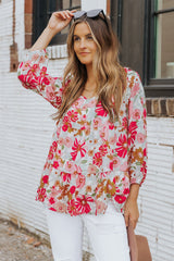 Floral V-Neck Tiered Babydoll Blouse - Shah S. Sahota