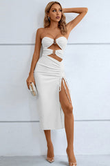 Cutout Strapless Drawstring Detail Split Bandage Dress - Shah S. Sahota