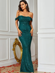 Sequin Off-Shoulder Fishtail Dress - Shah S. Sahota